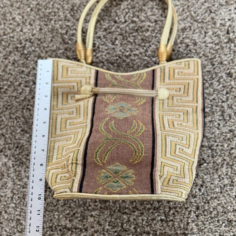 Tapestry Purse Tote Bag Gold Handles Southwest Boho Geometric Made‎ in Korea